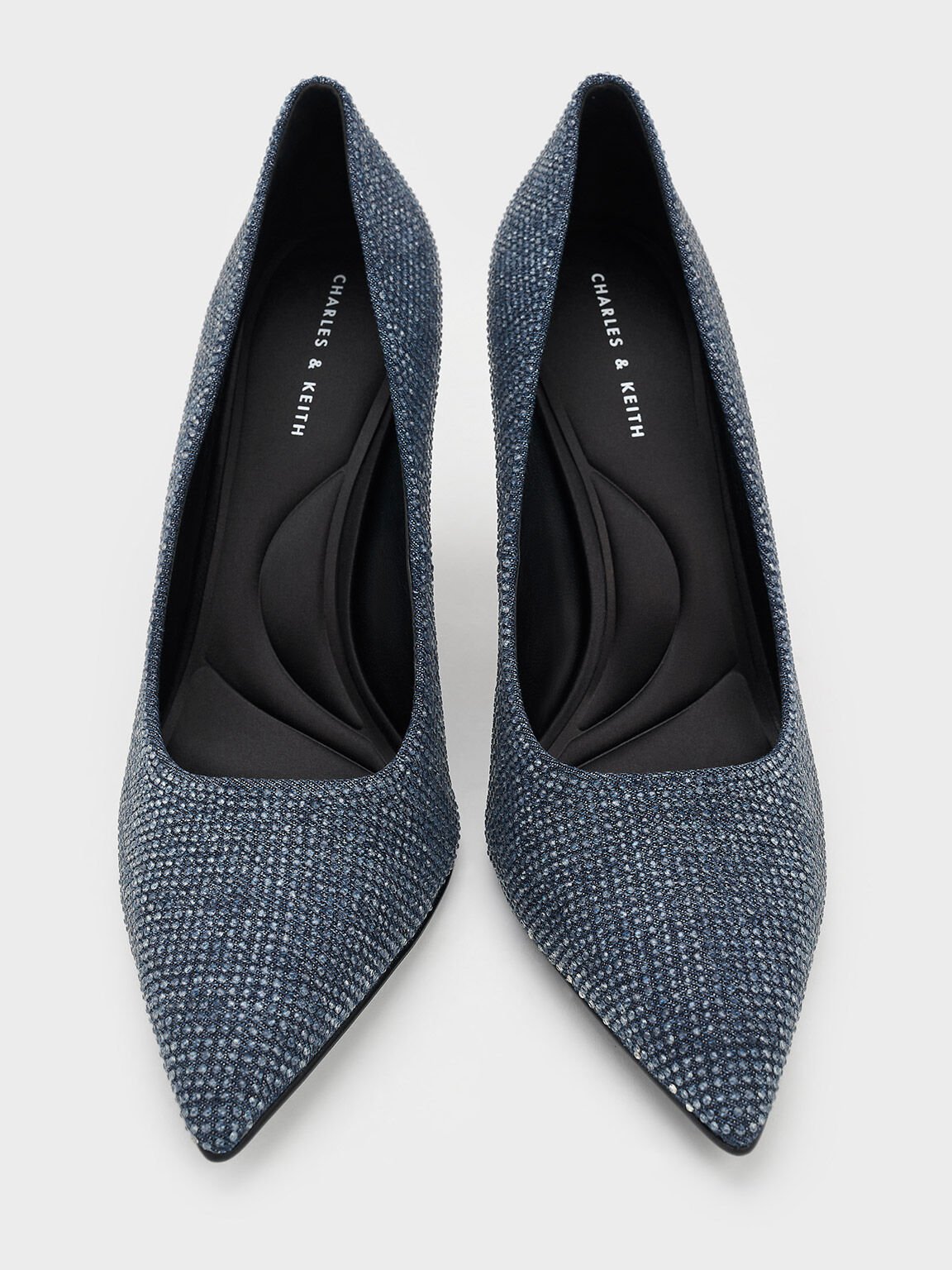 Denim Pointed-Toe Spool-Heel Pumps, Denim Blue, hi-res