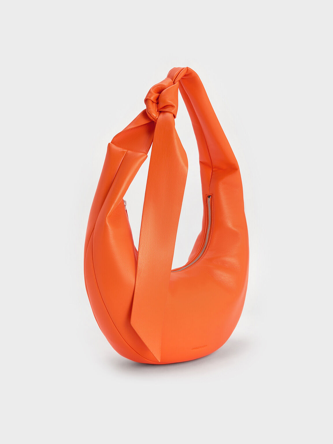 Toni Knotted Curved Hobo Bag, Orange, hi-res