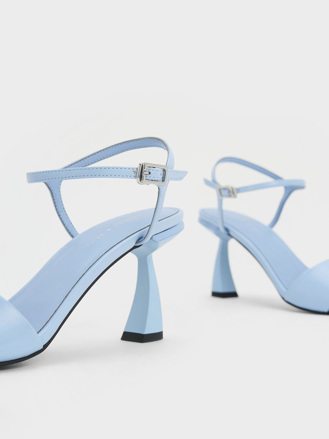 Open Toe Curved Heel Sandals, Blue, hi-res