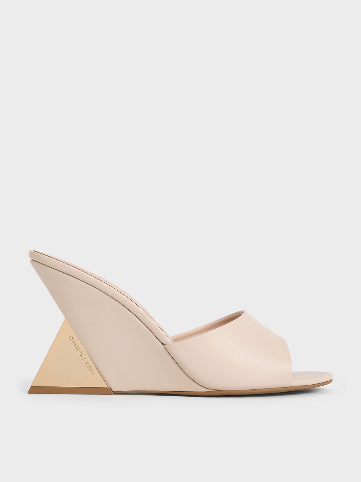 Giày mules đế xuồng Patent Triangle-Heel, Kem, hi-res