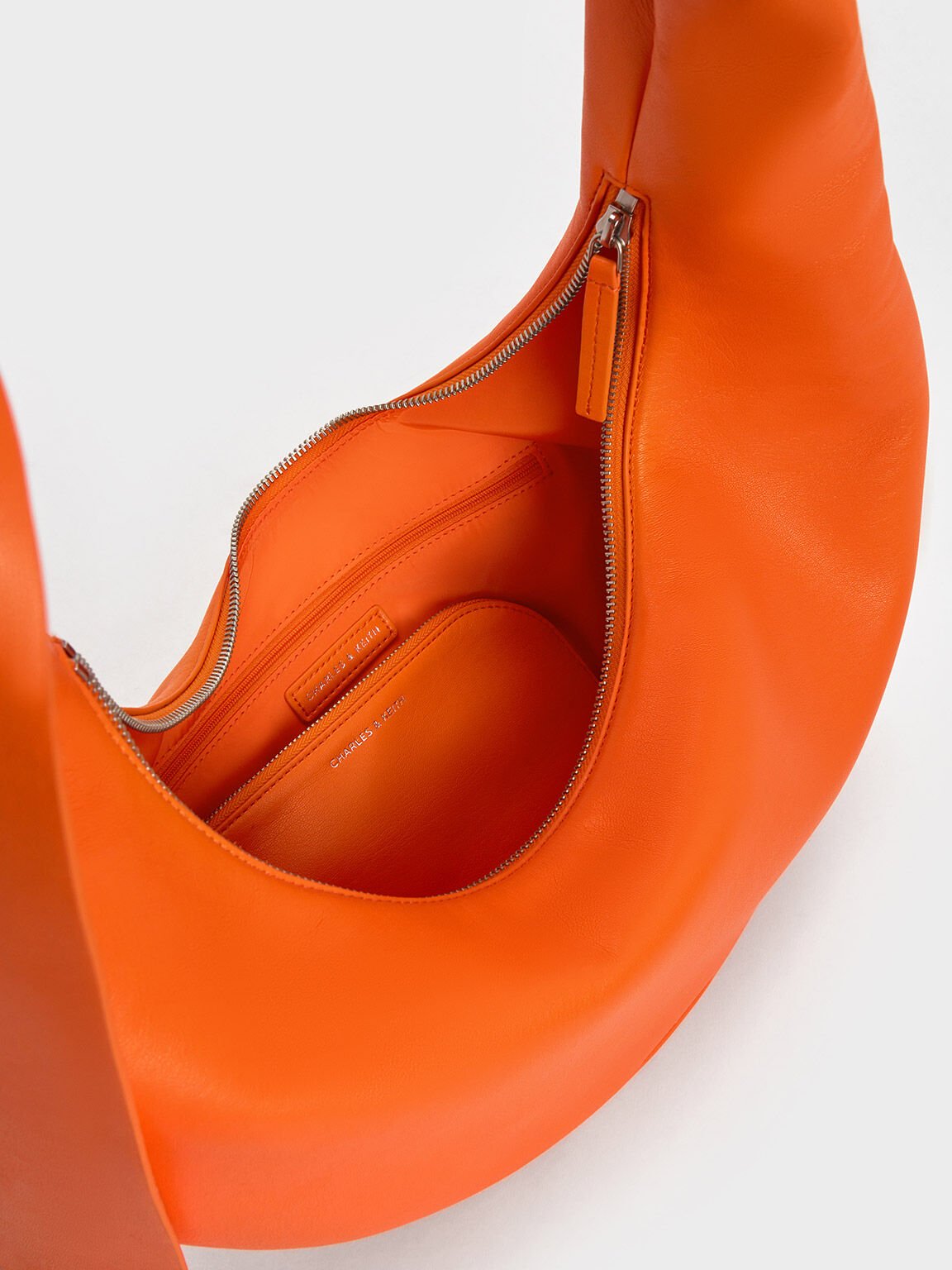 Toni Knotted Curved Hobo Bag, Orange, hi-res