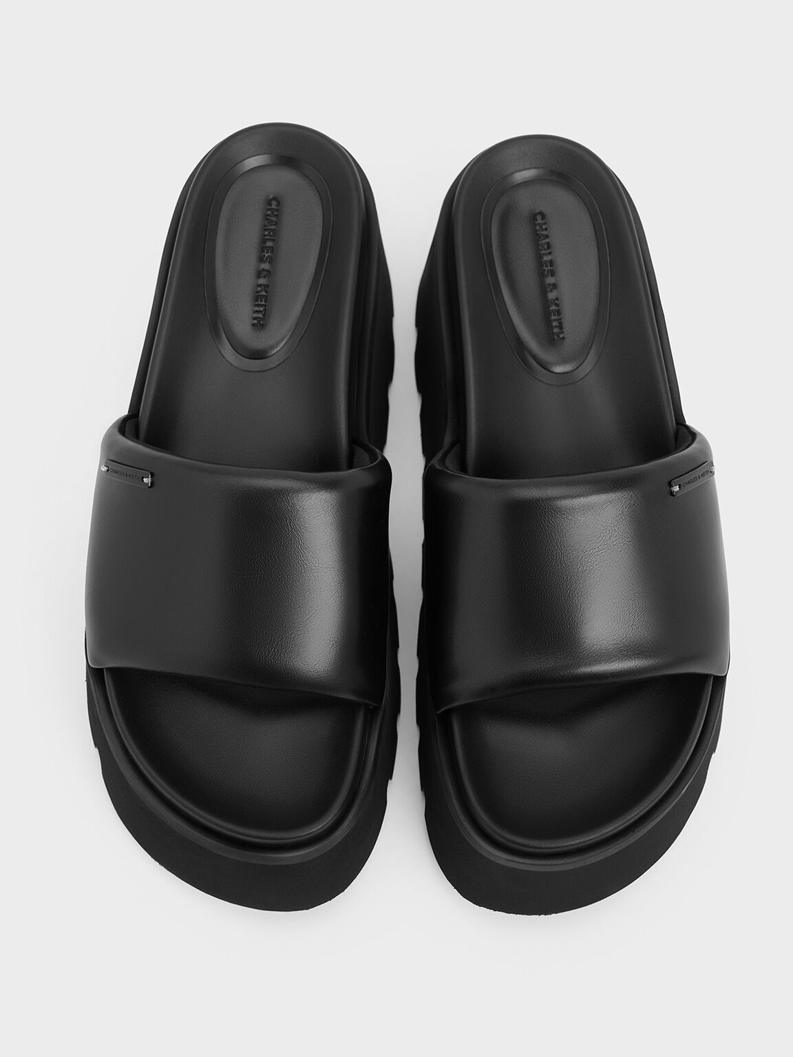 Puffy-Strap Flatform Sandals, Black, hi-res