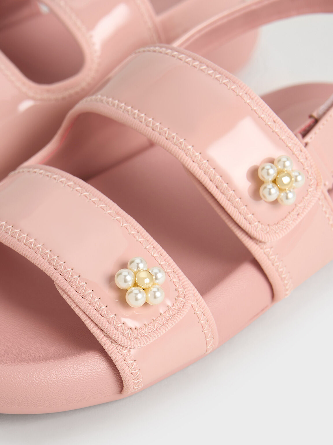 Giày sandals bé gái Plaid Beaded-Flower, Hồng, hi-res