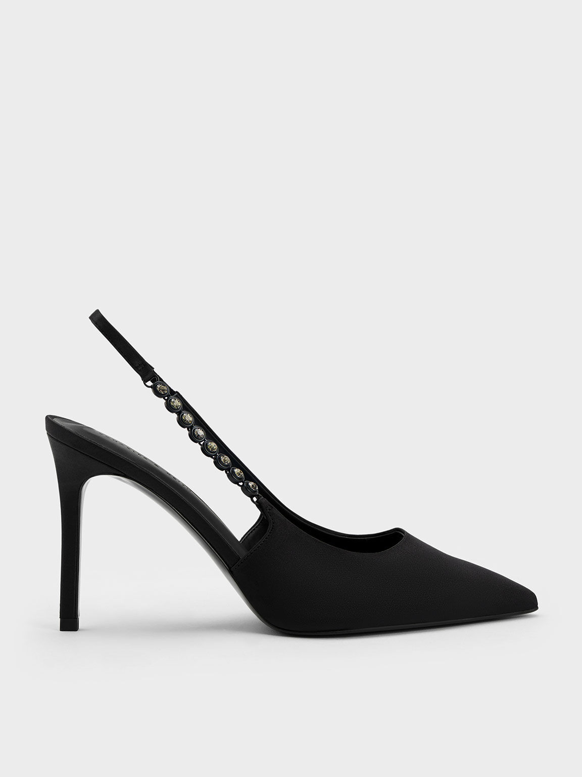 Giày cao gót mũi nhọn Gem-Strap Slingback black (Đen) | Giày 