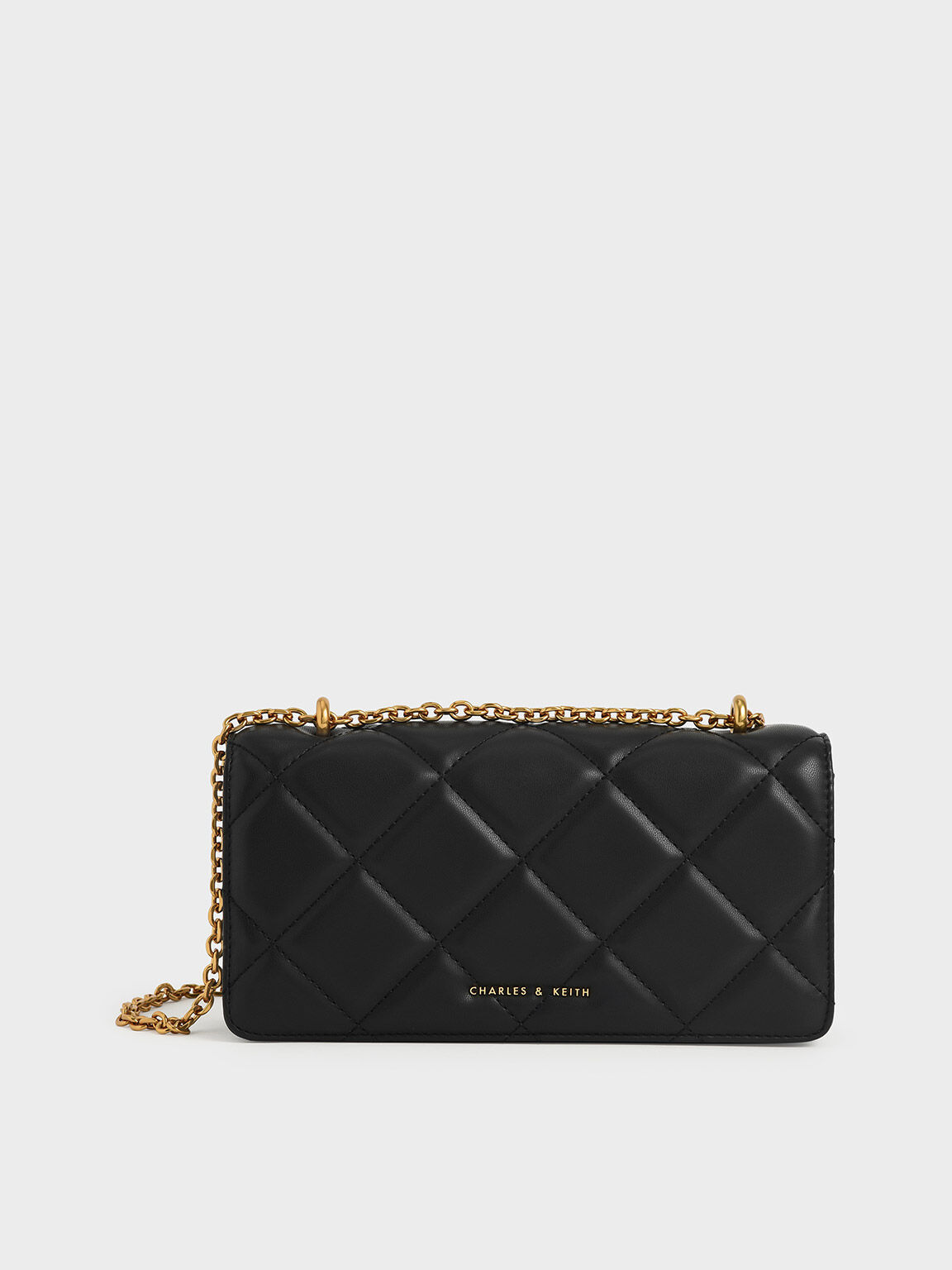 Black Paffuto Chain Handle Quilted Long Wallet - CHARLES & KEITH VN