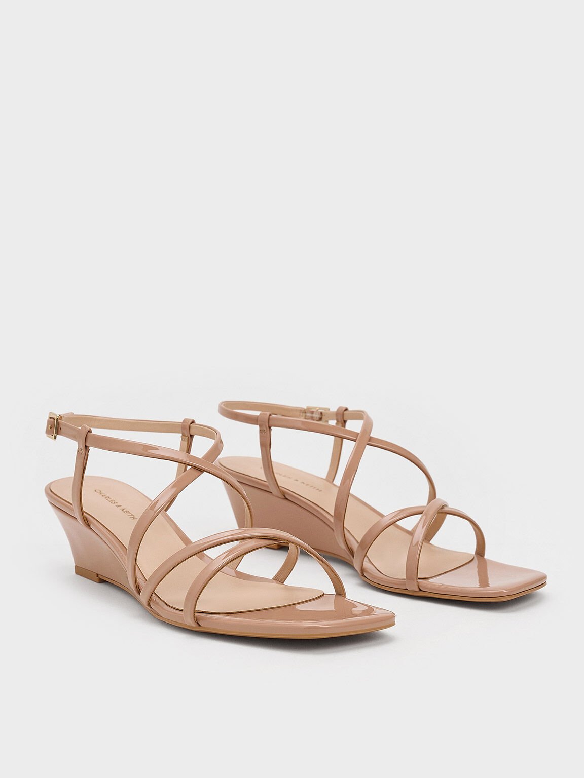 Strappy Wedge Sandals, Nude, hi-res