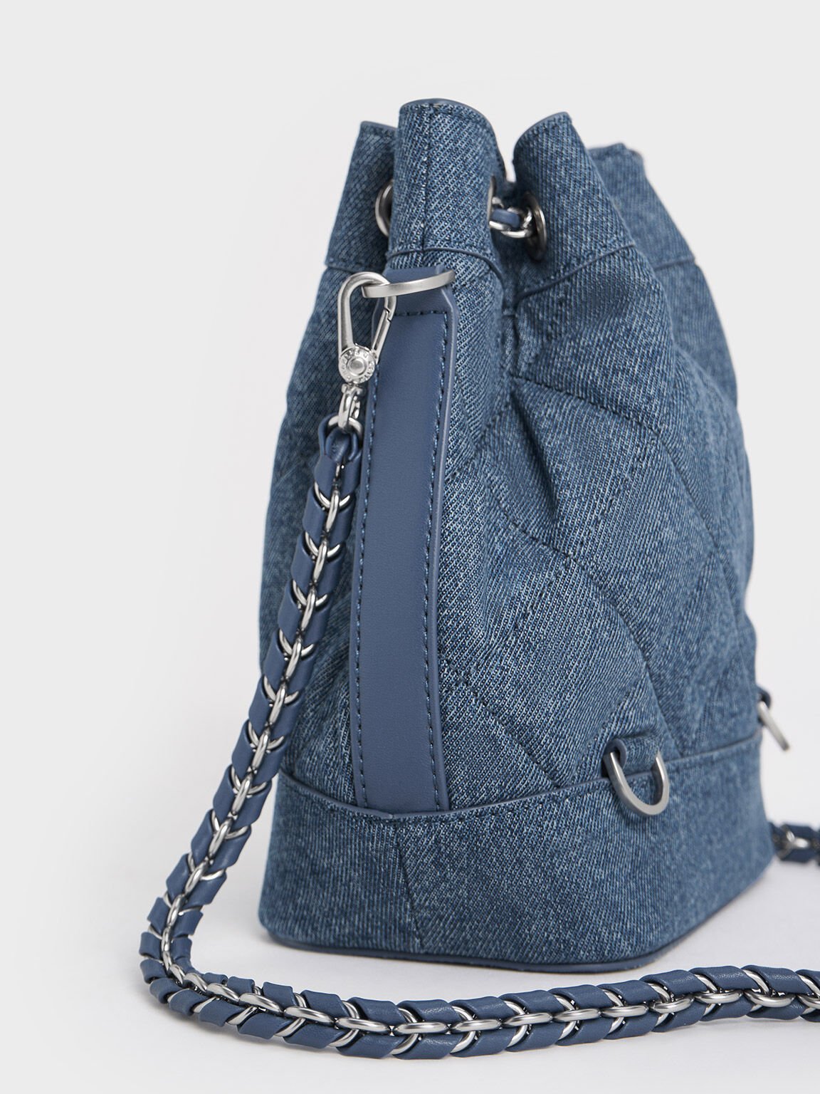 Quilted Denim Two-Way Bucket Bag, Denim Blue, hi-res