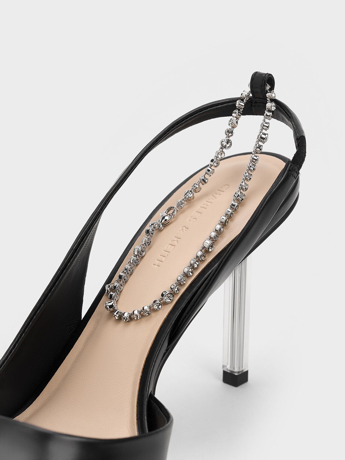 Giày cao gót mũi nhọn Crystal-Chain Ankle-Strap D'Orsay, Đen, hi-res