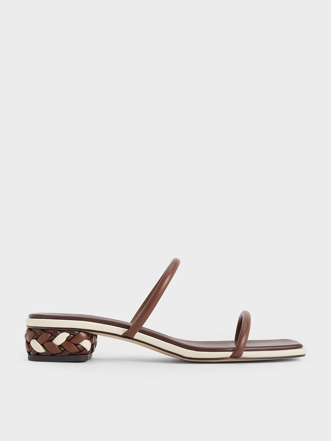 Giày mules Double-Strap Braided-Heel, Nâu, hi-res