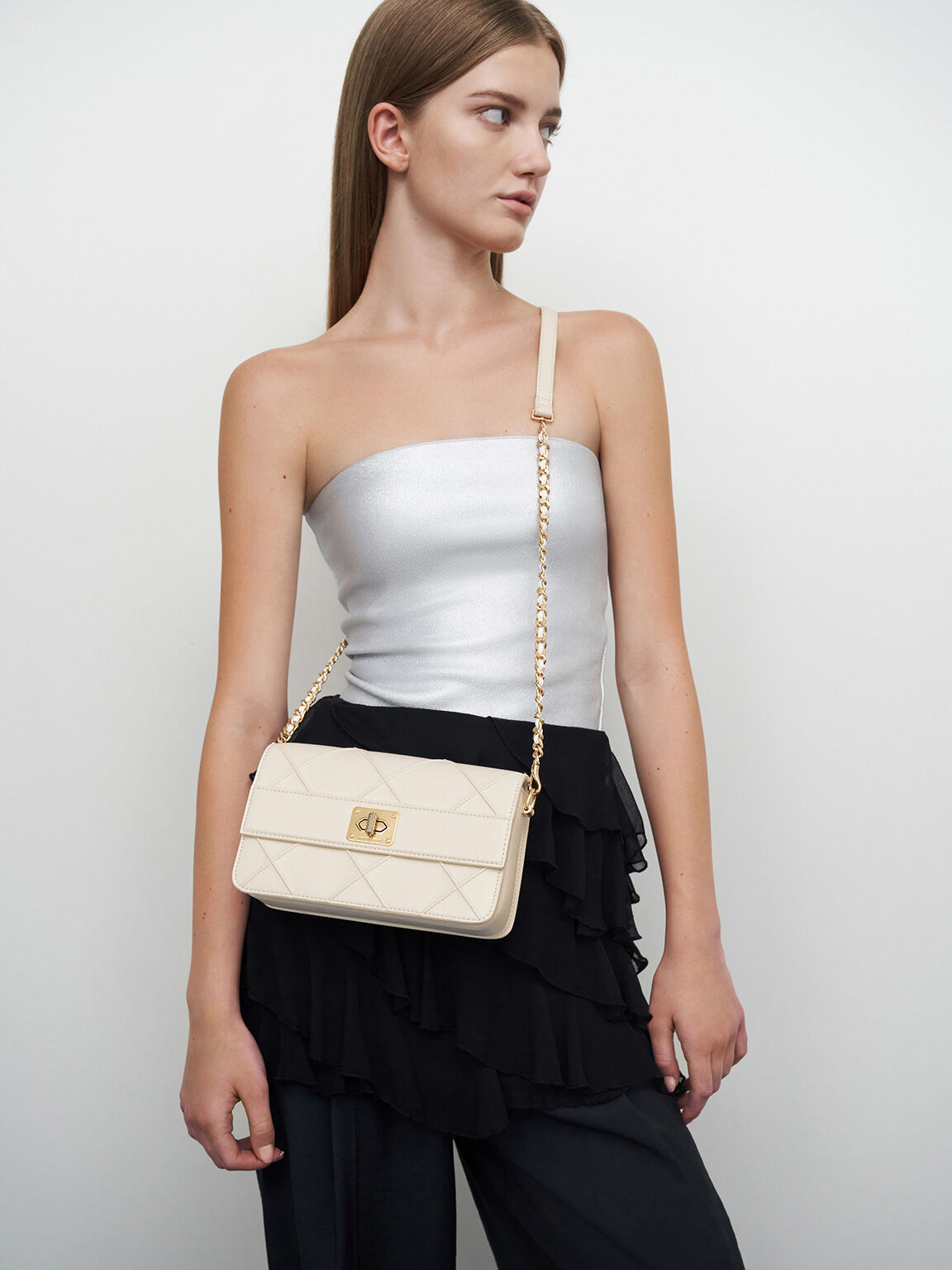 Eleni Quilted Crossbody Bag, Cream, hi-res