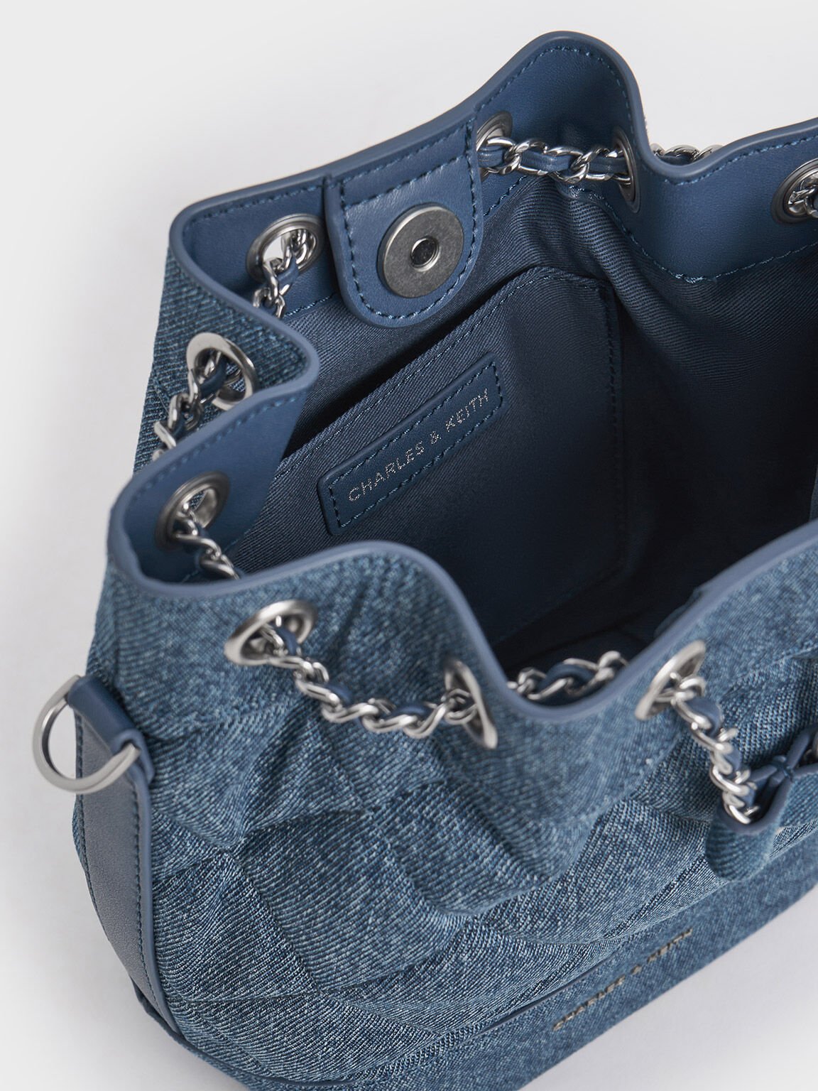 Quilted Denim Two-Way Bucket Bag, Denim Blue, hi-res