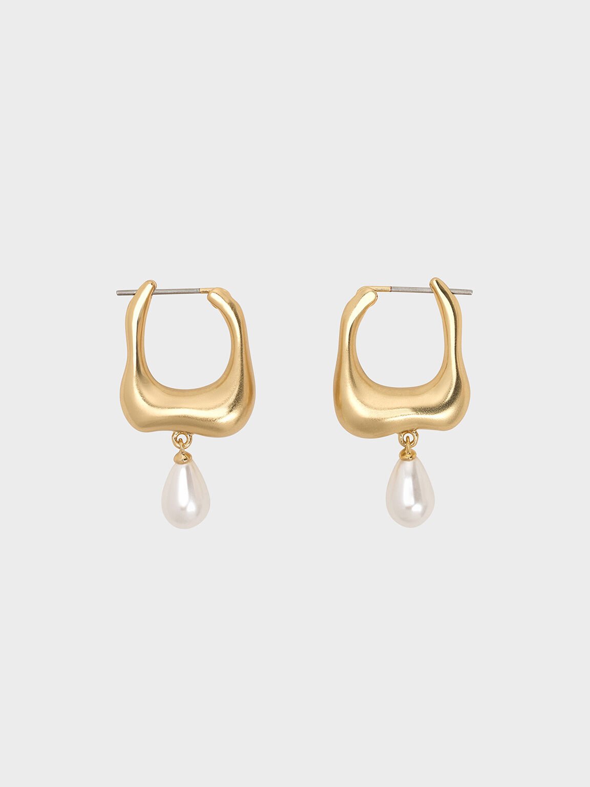 Corrine Teardrop Pearl Hoop Earrings, Brush Gold, hi-res