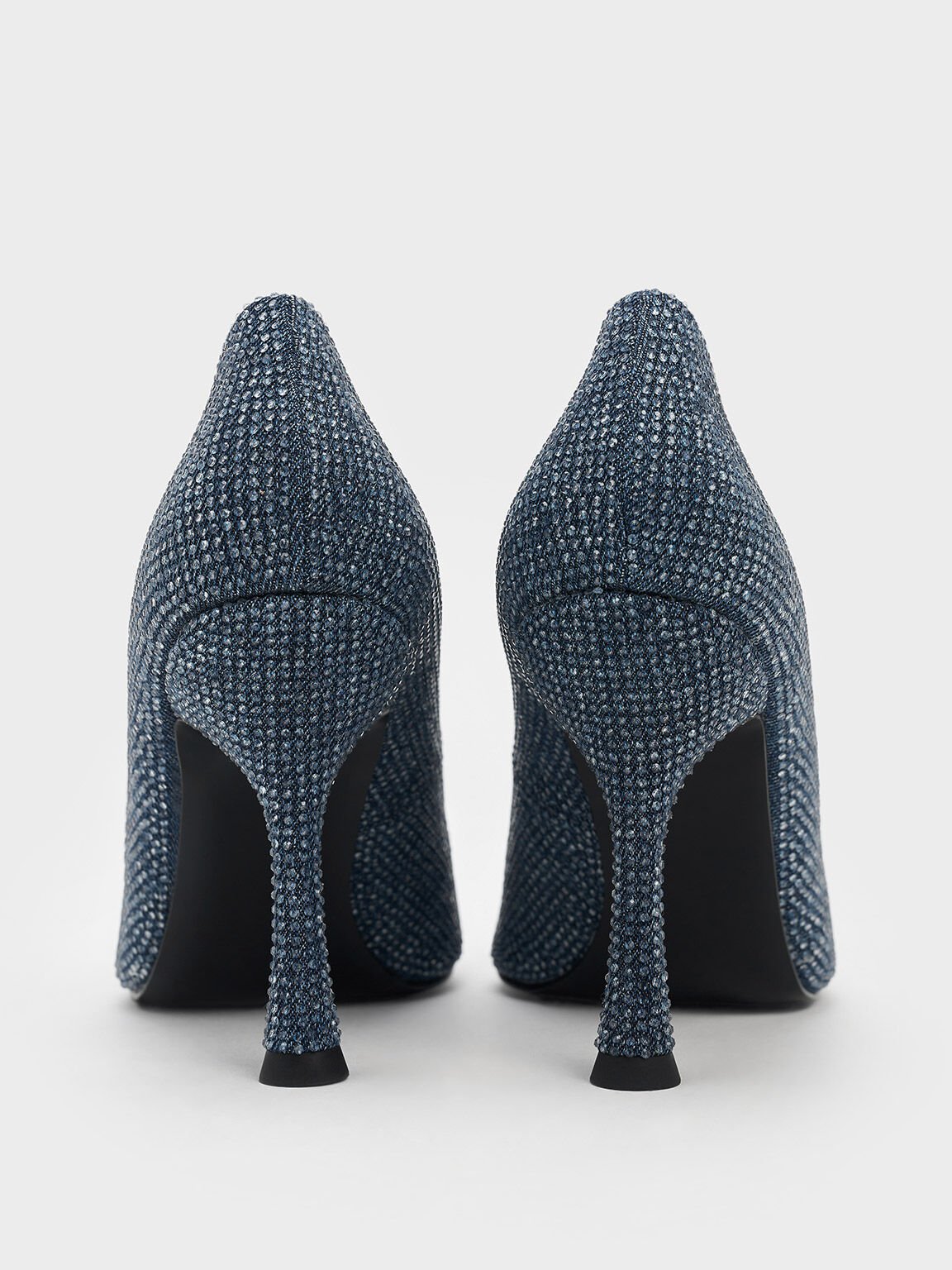 Denim Pointed-Toe Spool-Heel Pumps, Denim Blue, hi-res