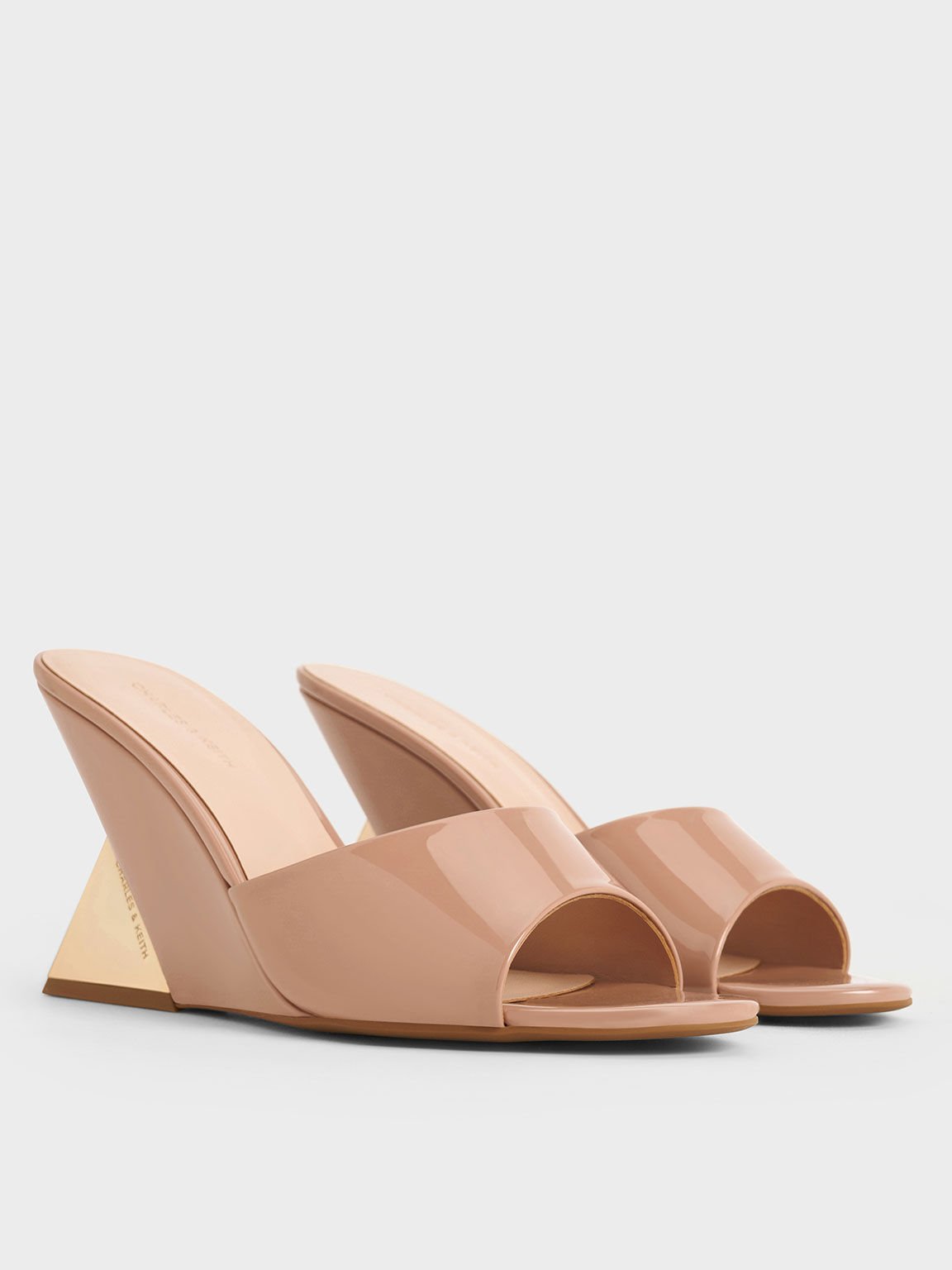 Giày mules đế xuồng Patent Triangle-Heel, Nude, hi-res