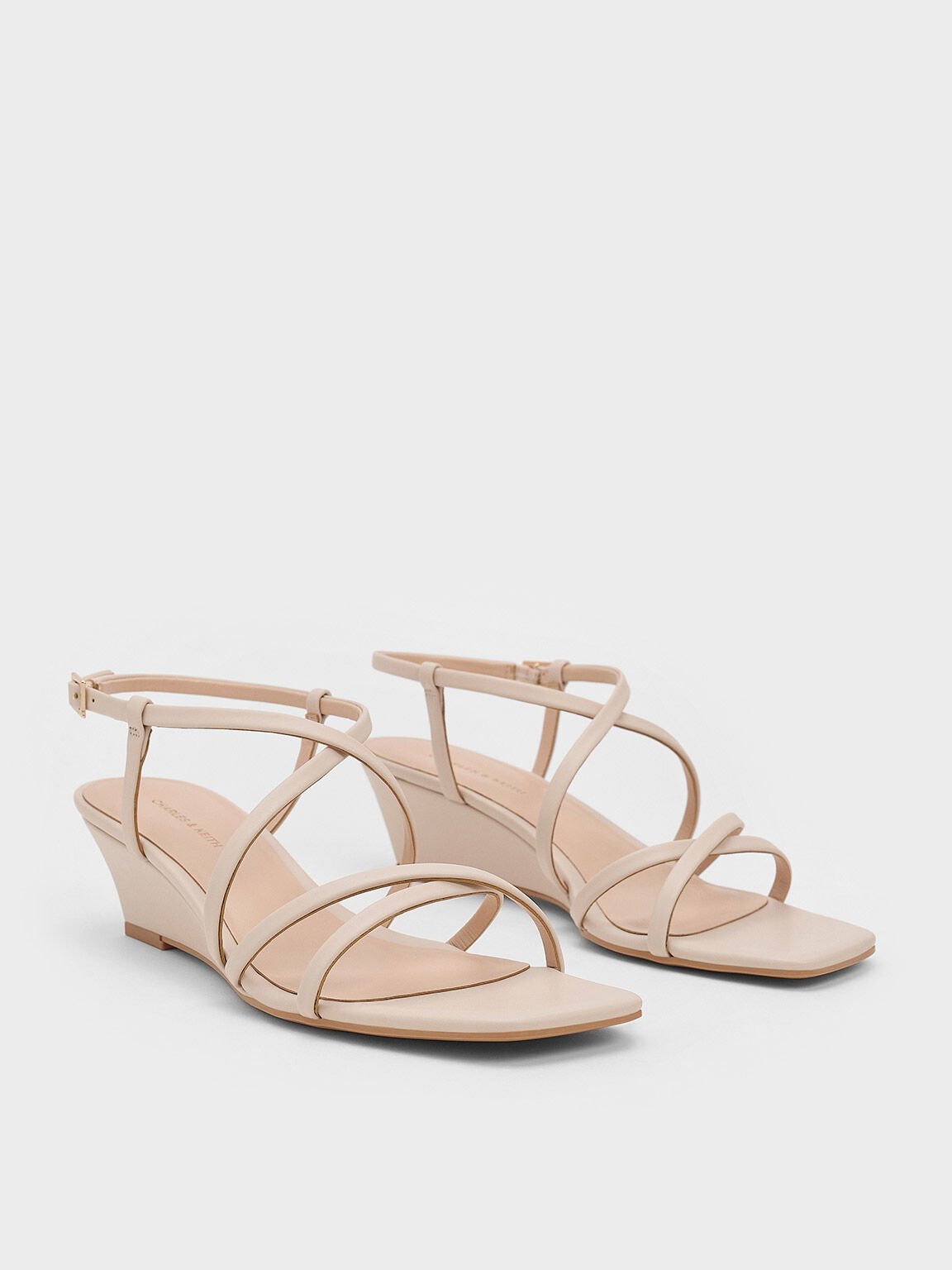 Giày sandals đế xuồng Patent Strappy, Kem, hi-res