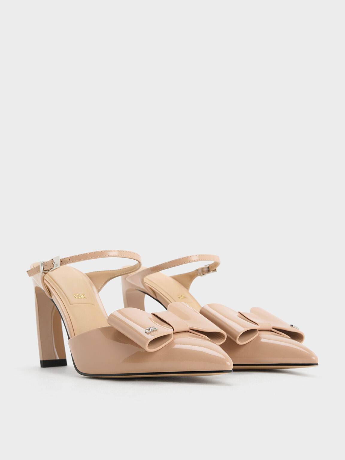 Giày mules cao gót Lu Patent Leather Bow Blade-Heel, Nude, hi-res