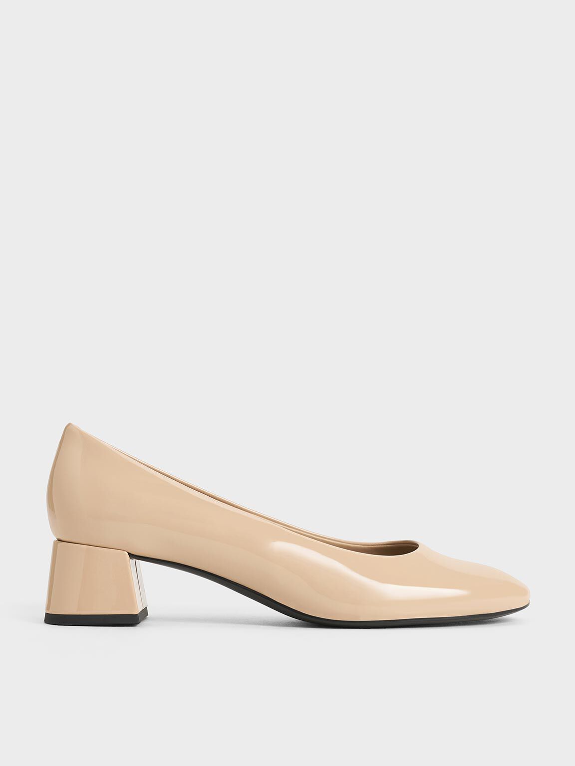 Giày cao gót mũi tròn Patent Round-Toe Block-Heel, Nude, hi-res