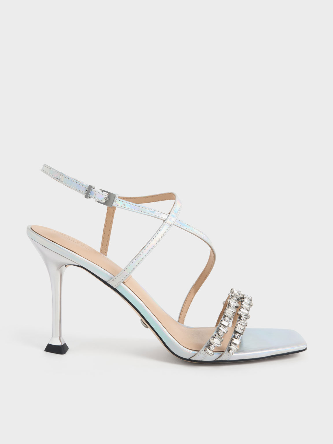 Multicoloured Holographic Leather Gem-Embellished Strappy Sandals - CHARLES  & KEITH CL