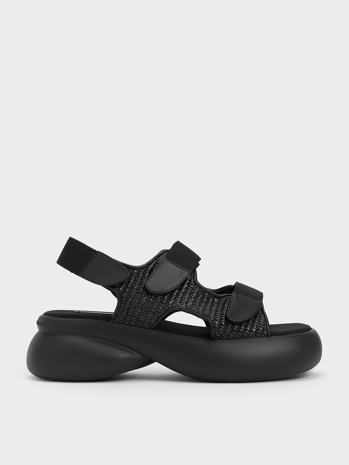 Woven Double-Strap Sports Sandals, Black Textured, hi-res