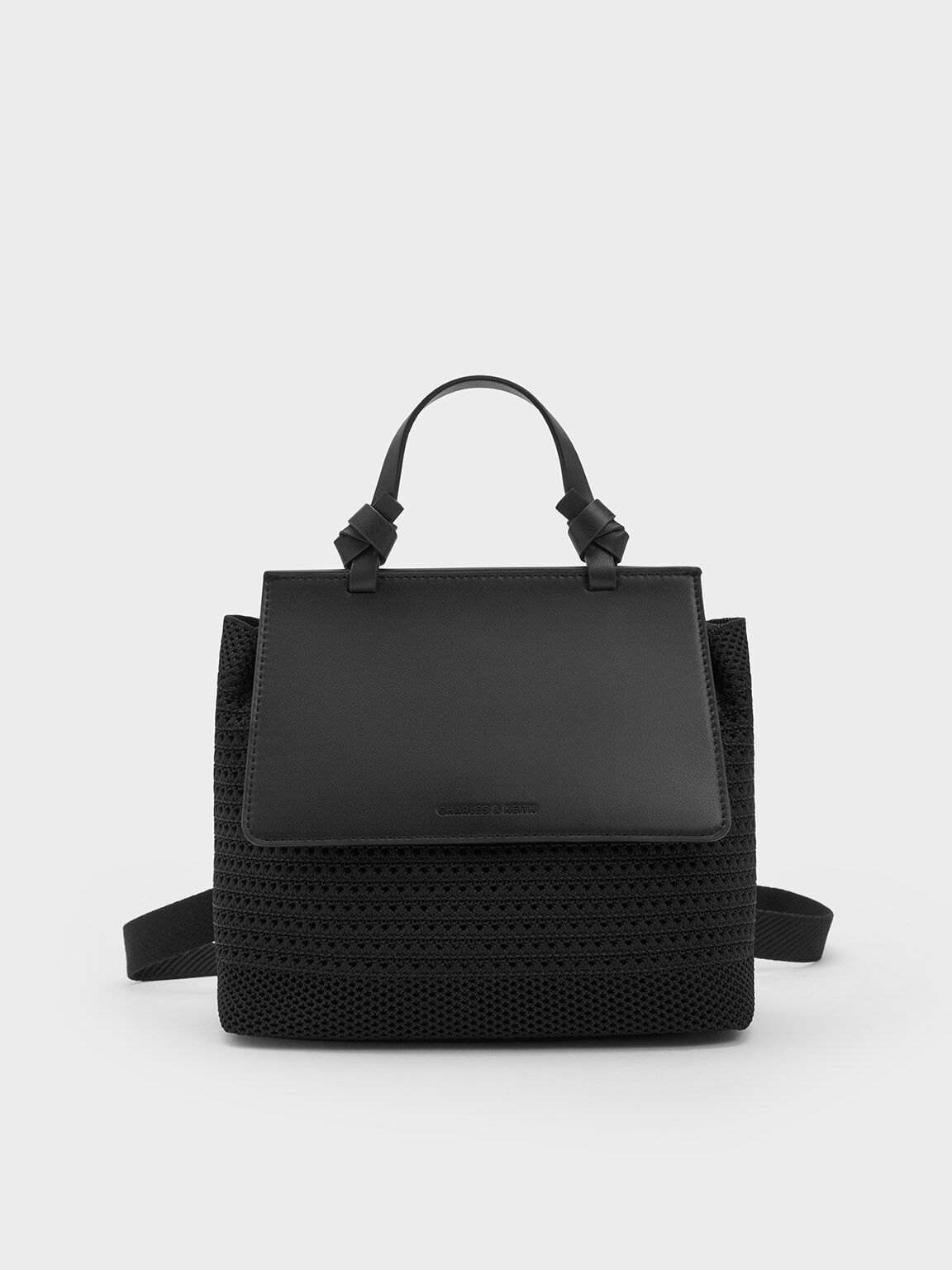 Balo phom vuông nắp gập Ida Knitted Front Flap, Đen, hi-res