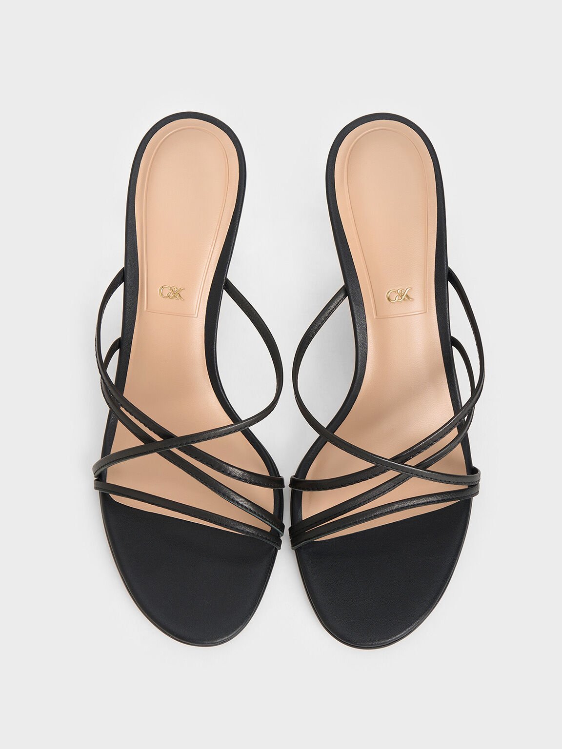 Giày mules cao gót Orly Leather Strappy Slant-Heel, Đen, hi-res