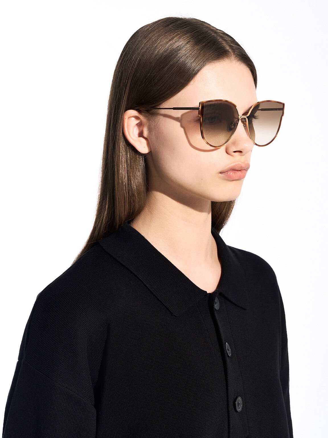 Tortoiseshell Thin-Rim Butterfly Sunglasses, T. Shell, hi-res