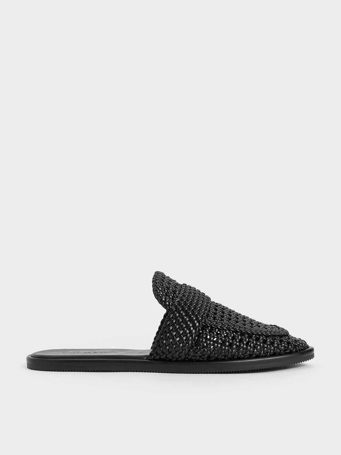 Woven Slip-On Flats, Black, hi-res