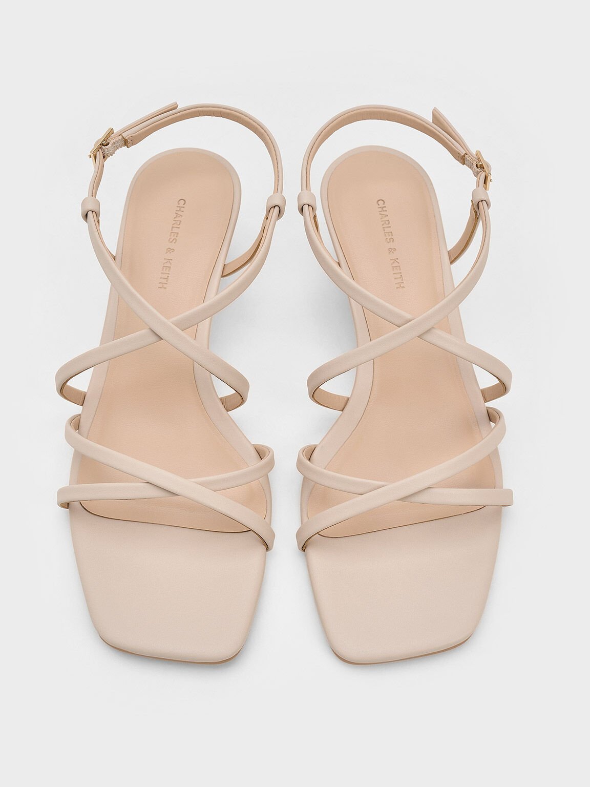 Giày sandals đế xuồng Patent Strappy, Kem, hi-res