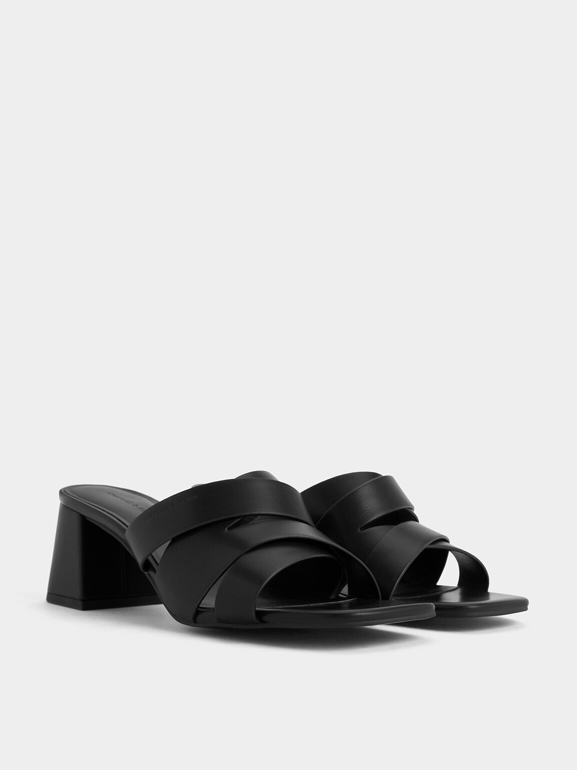 Crossover-Strap Square-Toe Block-Heel Mules, Black, hi-res