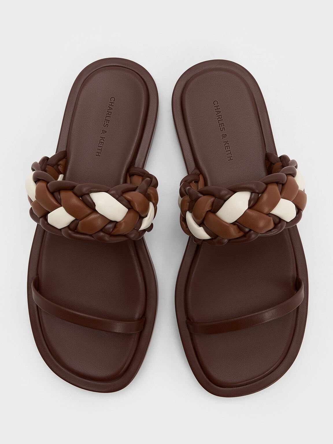 Braided-Strap Flatform Sandals, Brown, hi-res