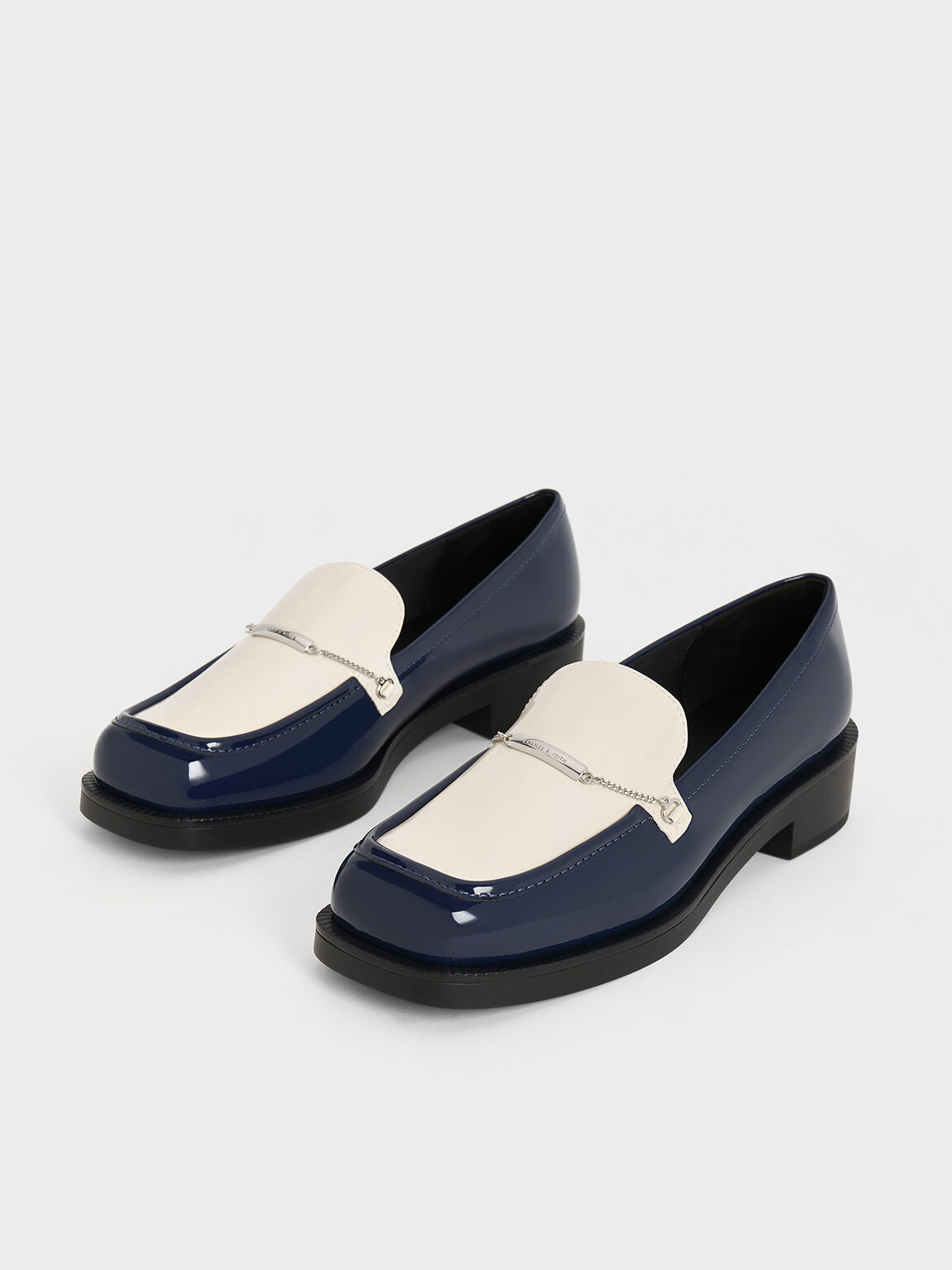 Dark Blue Lexie Two-Tone Metallic-Accent Loafers - CHARLES & KEITH VN
