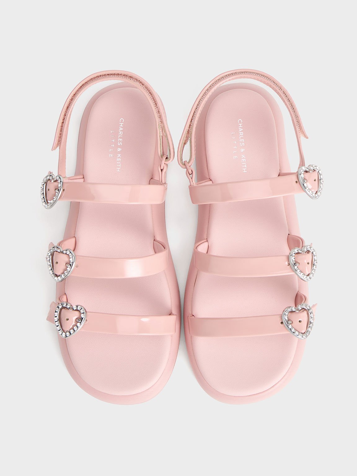 Girls' Patent Heart-Embellished Strappy Sandals, Pink, hi-res