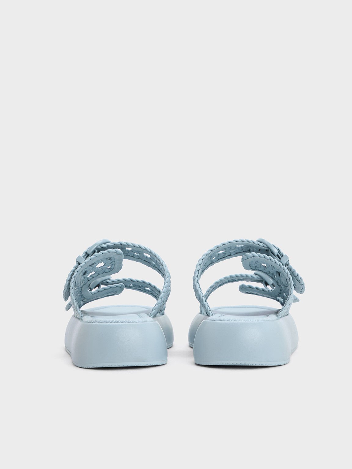 Woven Double-Strap Buckled Sandals, Light Blue, hi-res