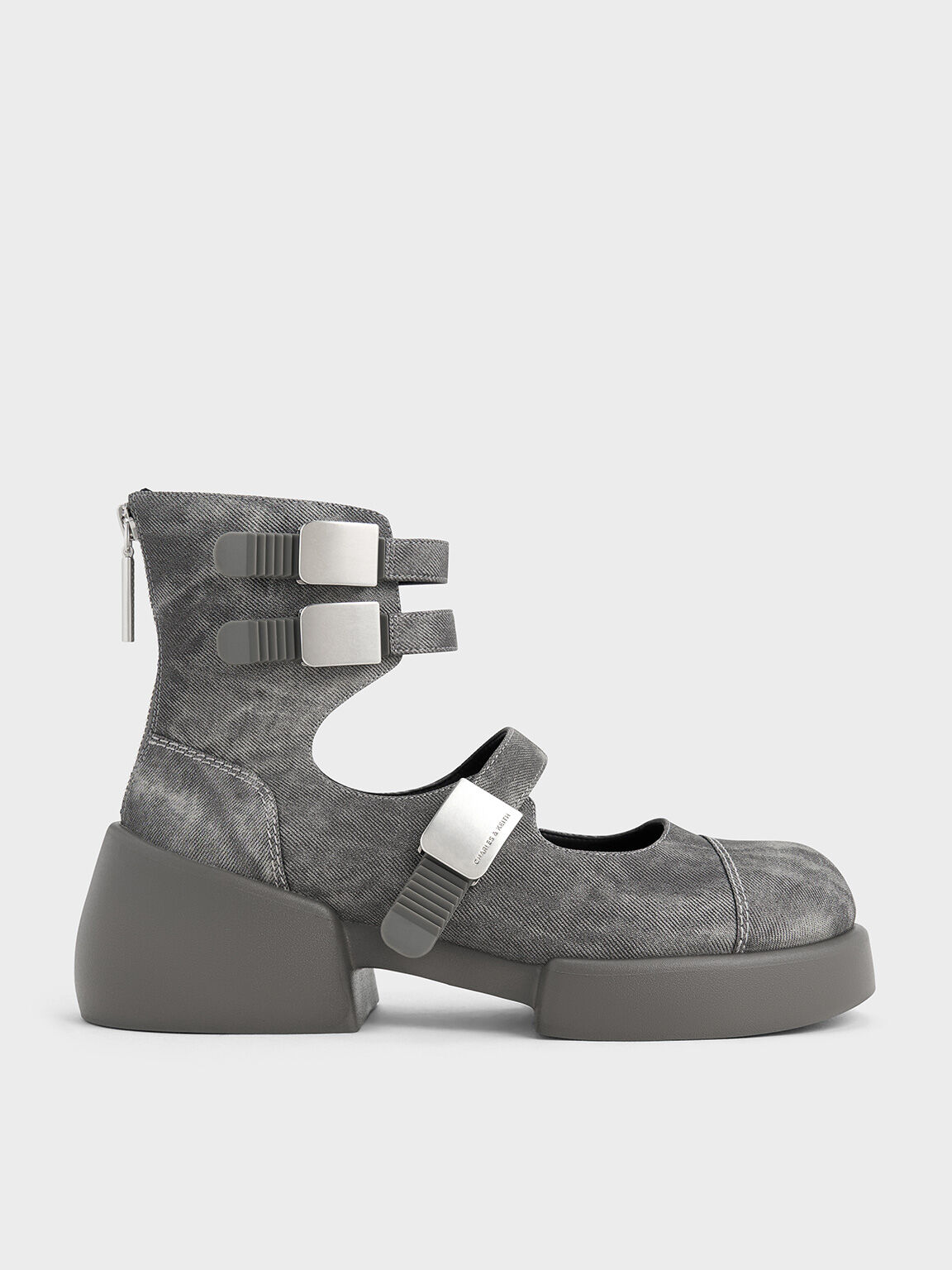 Giày boots đế cao Robbie Denim Ankle-Strap Chunky Mary Janes, Xám đậm, hi-res