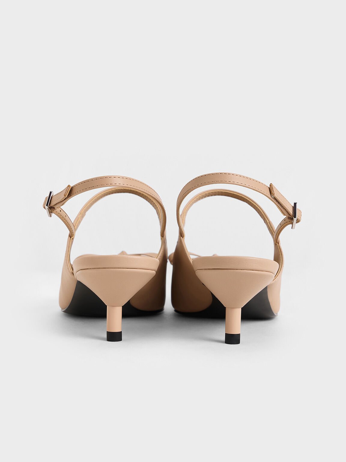 Bow Cap-Toe Kitten-Heel Slingback Pumps, Nude, hi-res