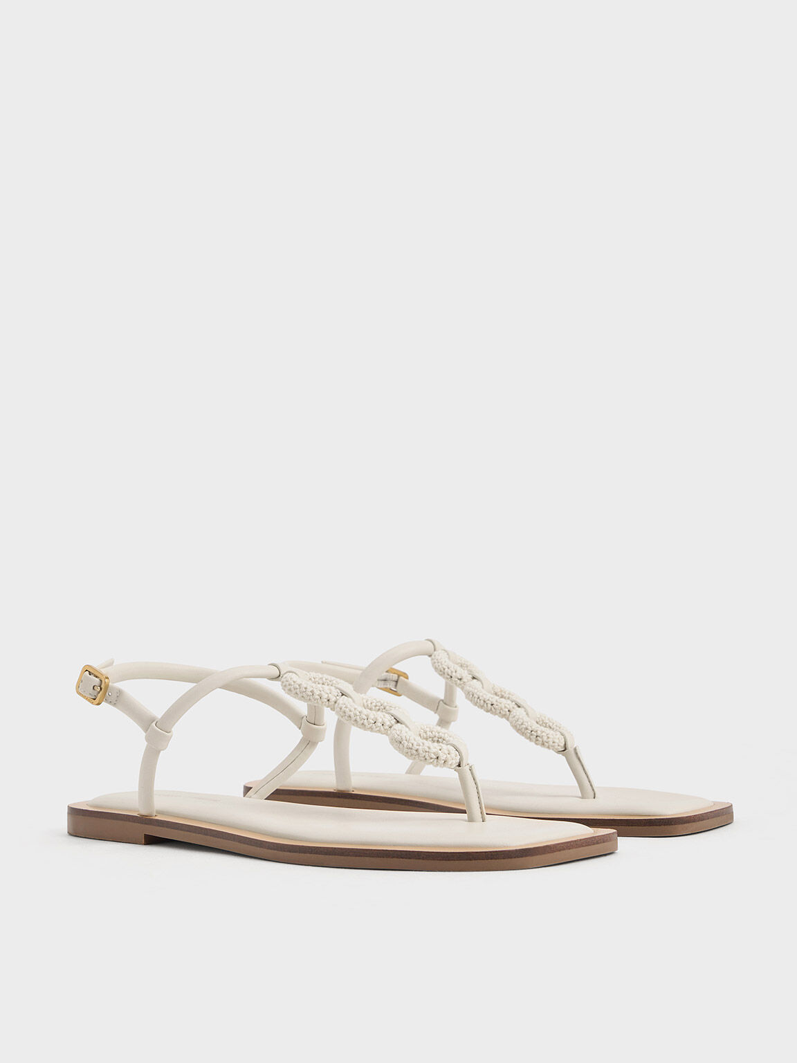 Giày sandals xỏ ngón Raffia Ring, Phấn, hi-res