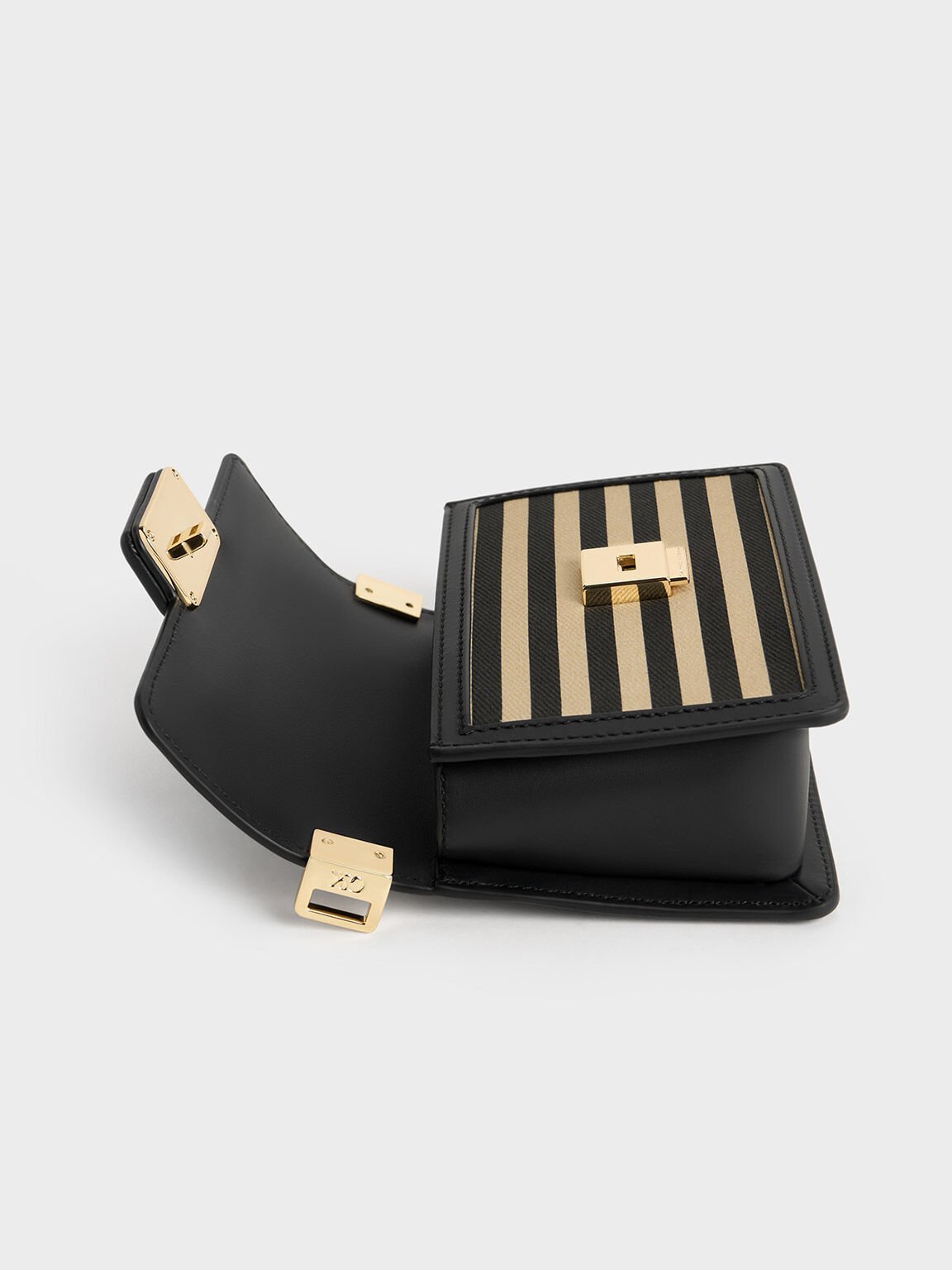 Leather & Canvas Striped Boxy Bag, Multi, hi-res