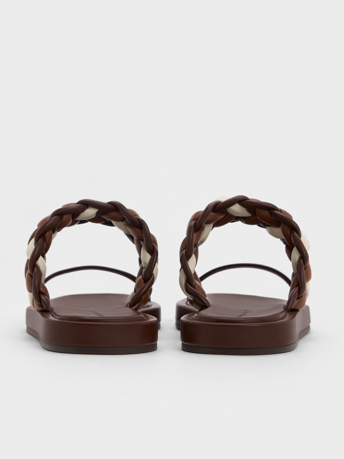 Braided-Strap Flatform Sandals, Brown, hi-res