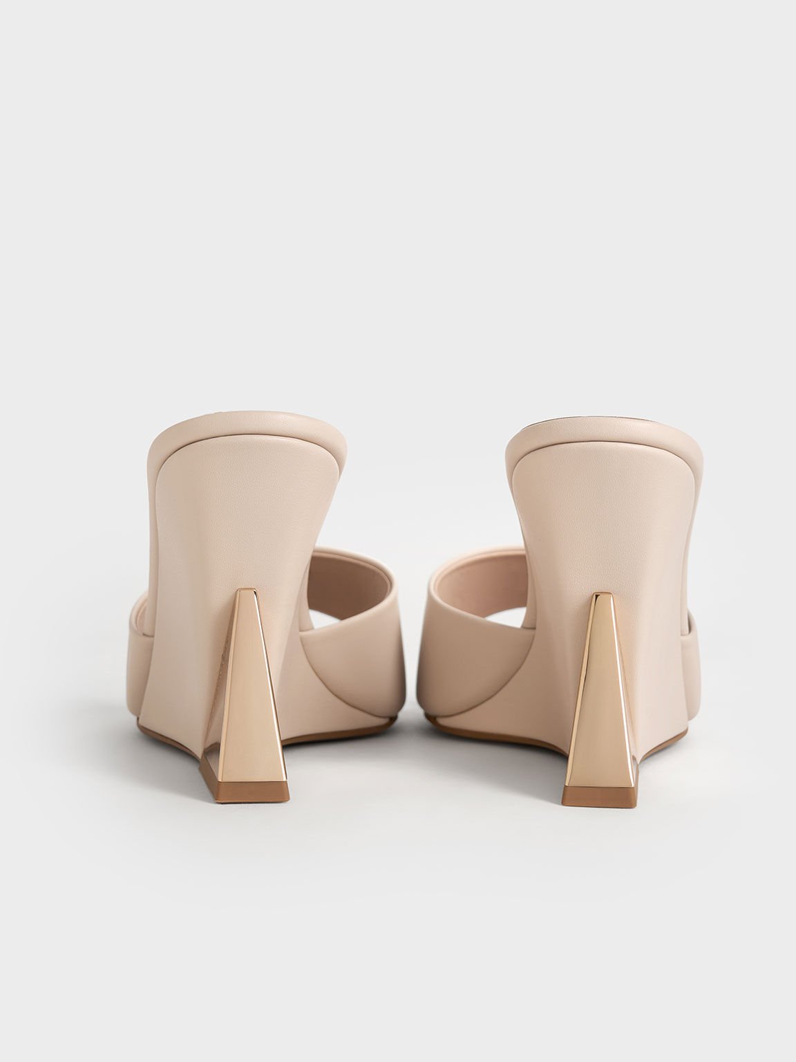 Triangle-Heel Wedge Mules, Cream, hi-res