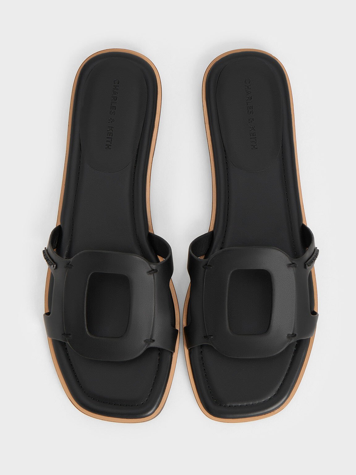 Easley Cut-Out Slide Sandals, Black, hi-res