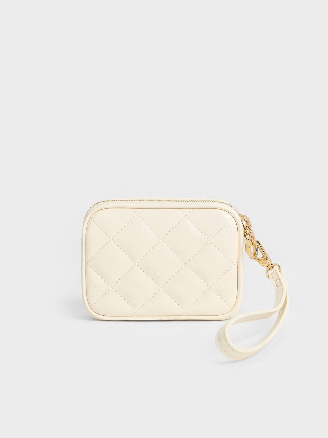 Ví ngắn chữ nhật Apfra Quilted Wristlet, Kem, hi-res