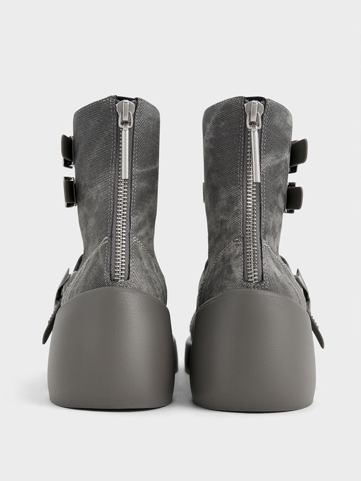 Robbie Denim-Effect Ankle-Strap Mary Jane Boots, Dark Grey, hi-res