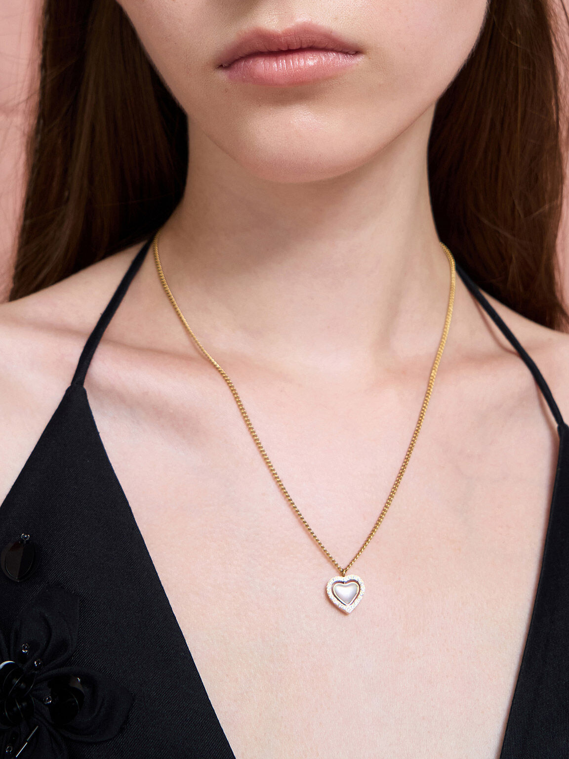 Annalise Crystal Heart-Stone Necklace, Brush Gold, hi-res