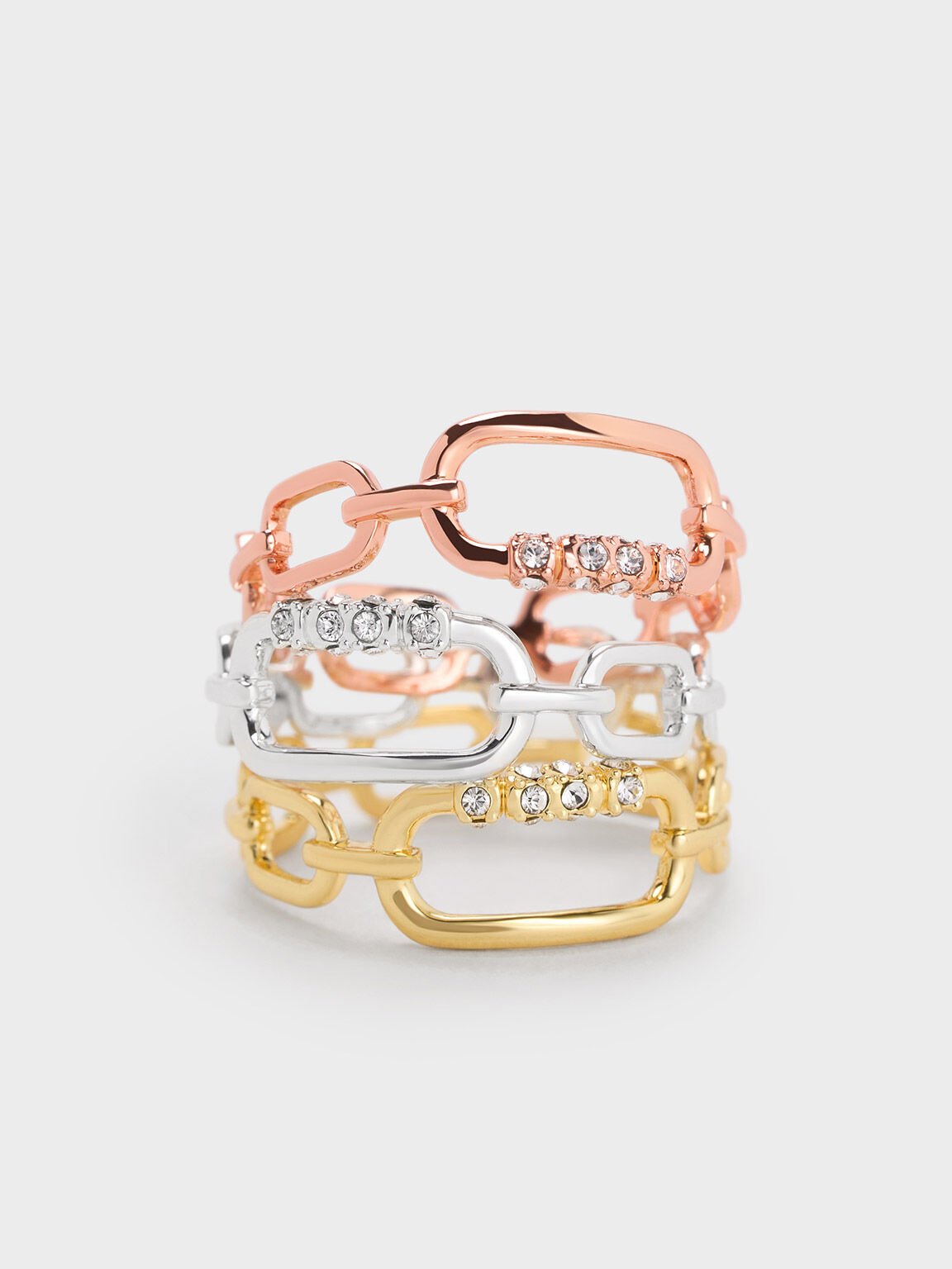 Reagan Crystal Chain-Link Ring, Rose Gold, hi-res