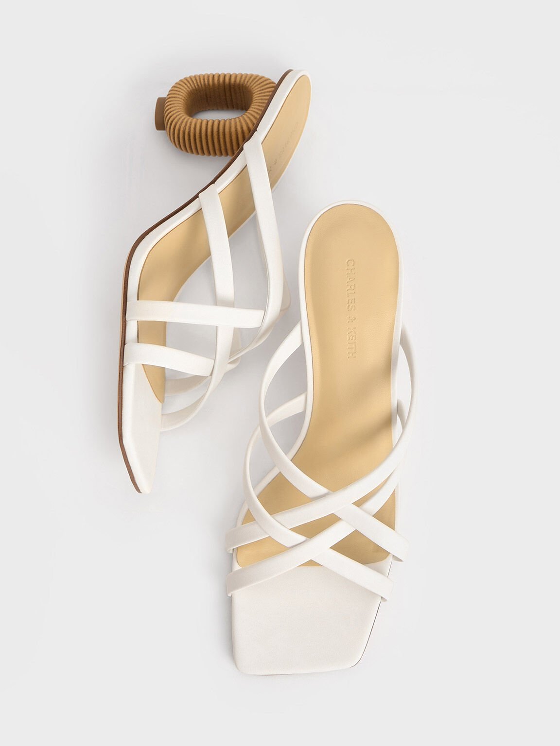 Giày mules cao gót Sculptural-Heel Strappy, Trắng, hi-res