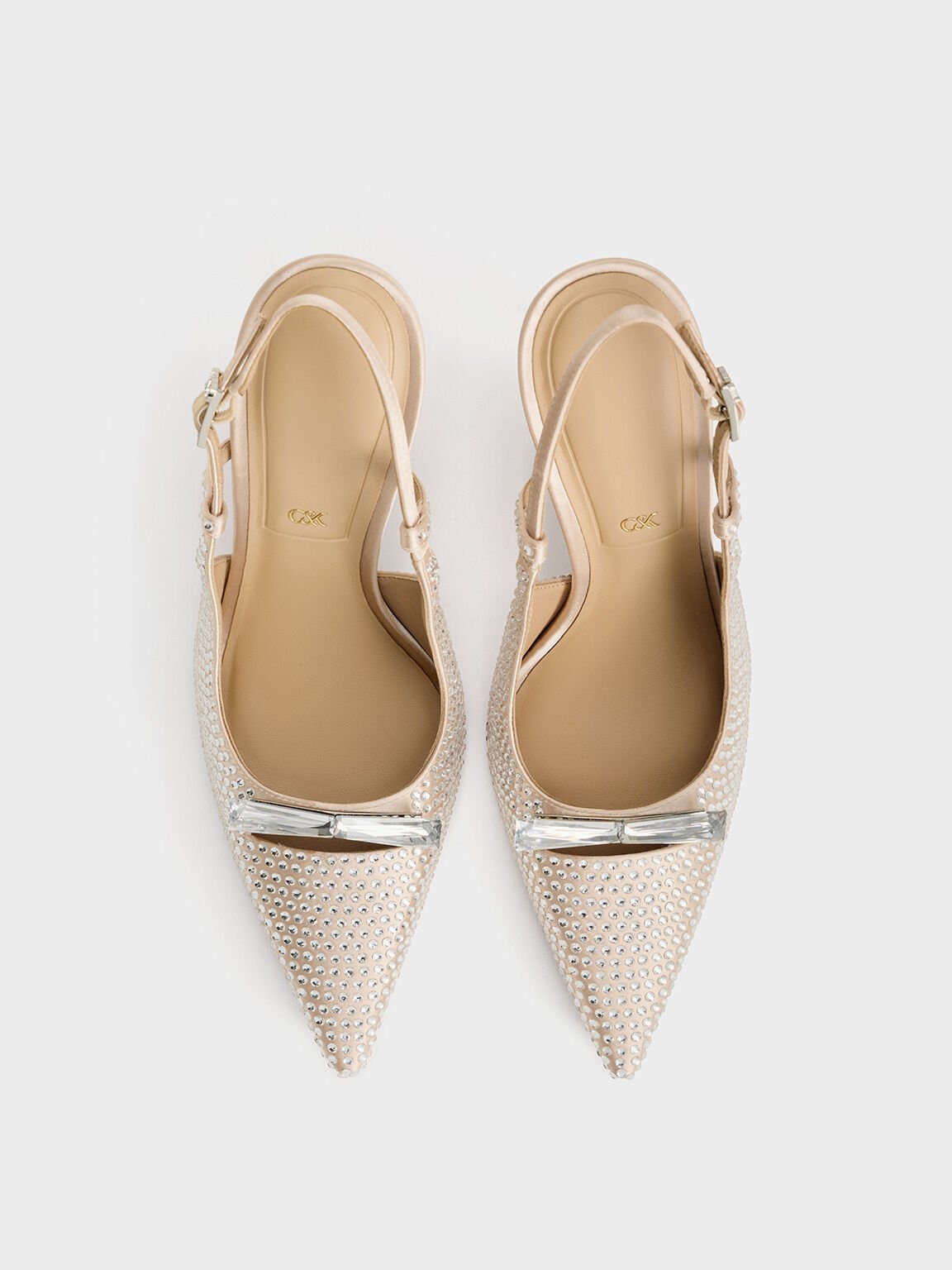 Recycled Polyester Crystal-Embellished Bow Slingback Pumps, Sand, hi-res