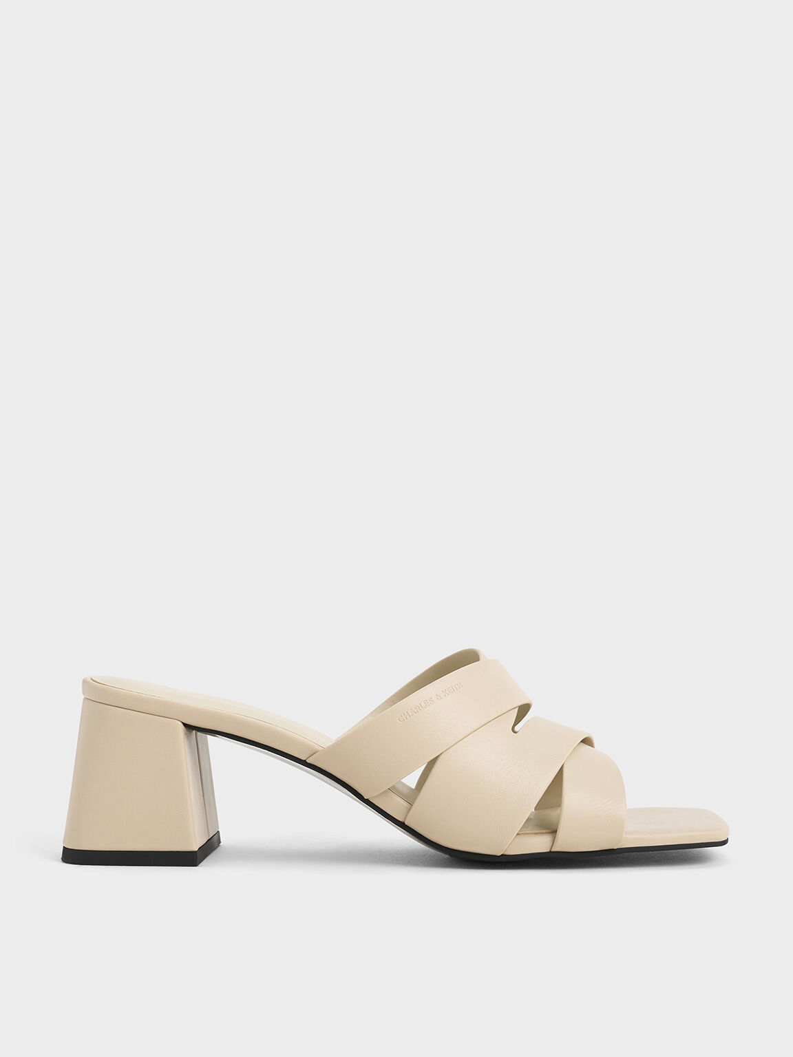 Crossover-Strap Square-Toe Block-Heel Mules, Beige, hi-res