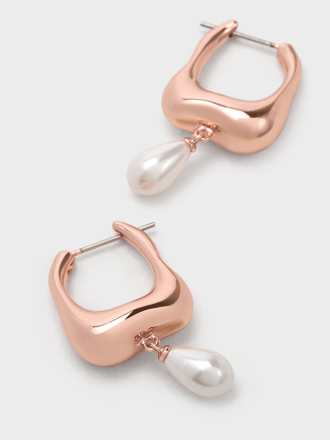 Khuyên tai Corrine Teardrop Pearl Hoop, Vàng hồng, hi-res