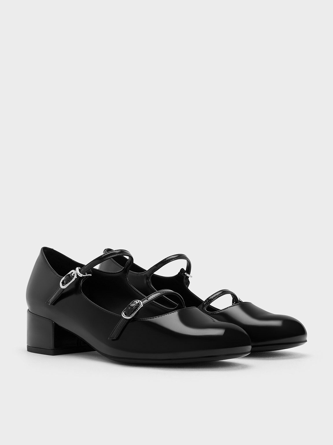 Double-Strap Block-Heel Mary Janes, Black Boxed, hi-res