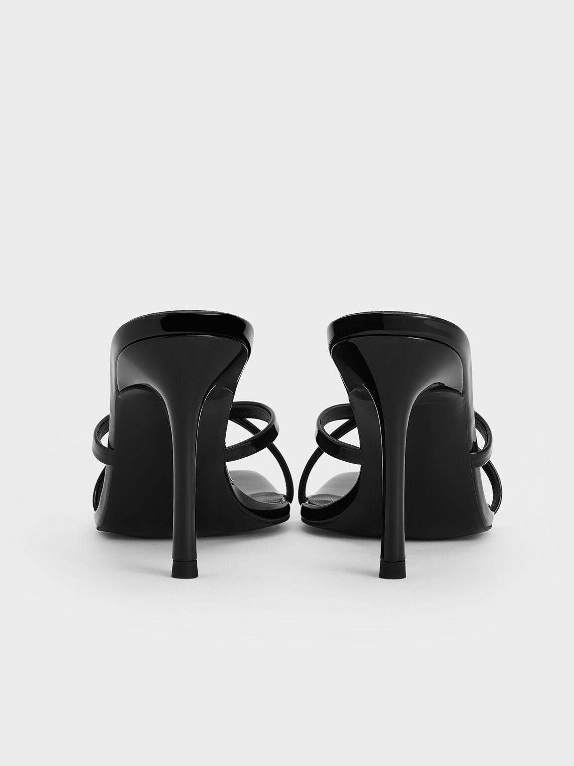 Patent Crossover-Strap Stiletto-Heel Sandals, Black Patent, hi-res